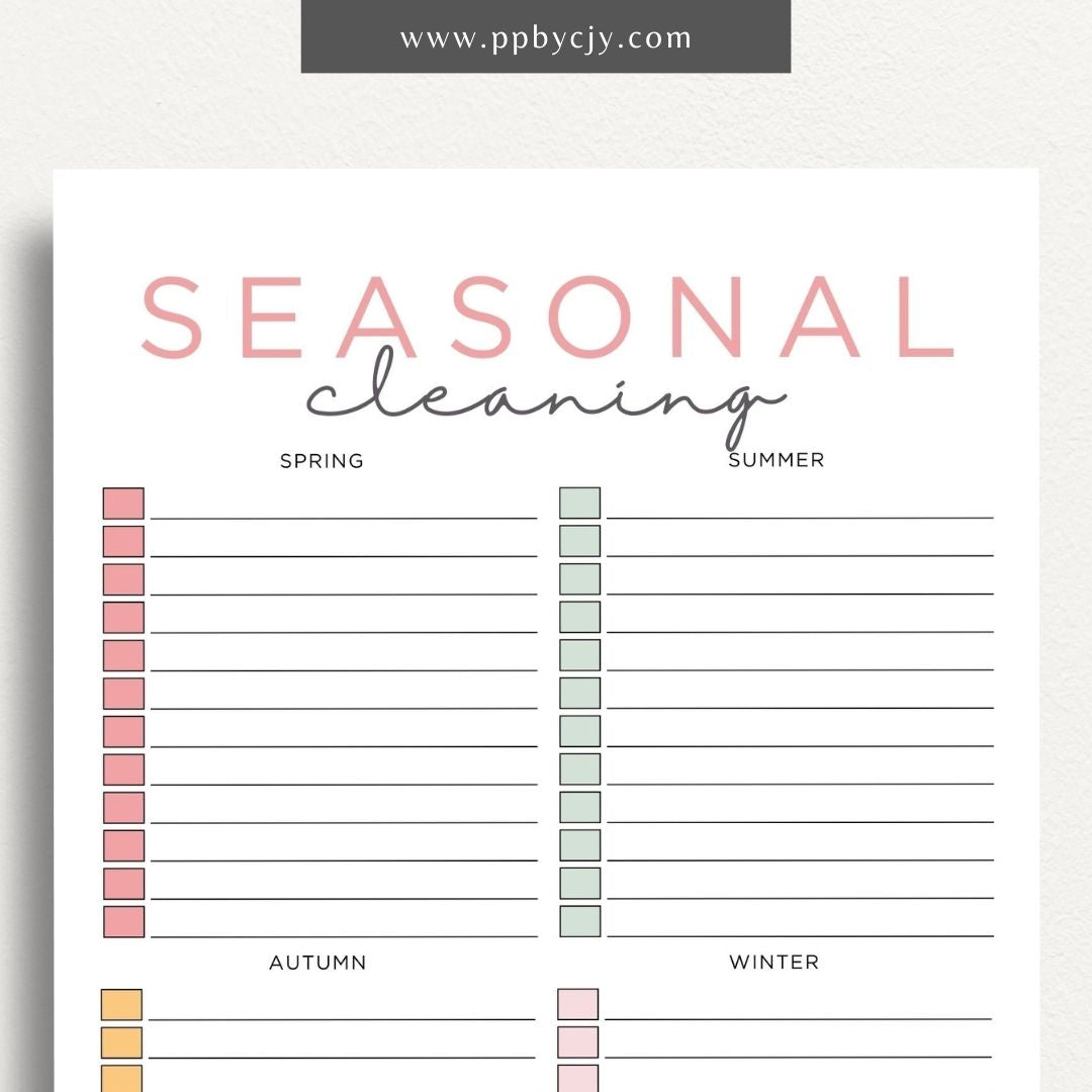 Seasonal Cleaning Printable Template – Digital download for organizing and managing cleaning tasks and schedules for different seasons