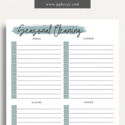 Seasonal Cleaning Printable Template – Digital download for organizing and managing cleaning tasks and schedules for different seasons