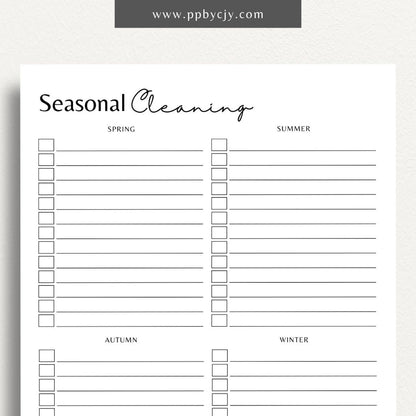 Seasonal Cleaning Printable Template – Digital download for organizing and managing cleaning tasks and schedules for different seasons