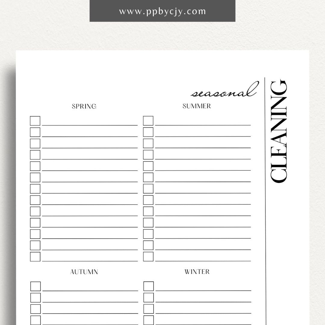 Seasonal Cleaning Printable Template – Digital download for organizing and managing cleaning tasks and schedules for different seasons