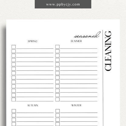 Seasonal Cleaning Printable Template – Digital download for organizing and managing cleaning tasks and schedules for different seasons