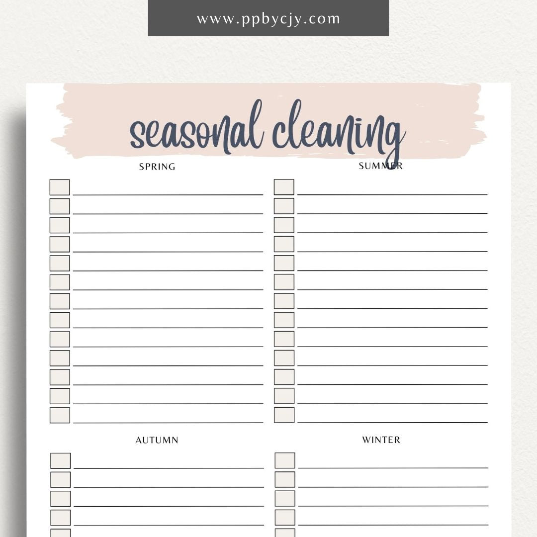 Seasonal Cleaning Printable Template – Digital download for organizing and managing cleaning tasks and schedules for different seasons