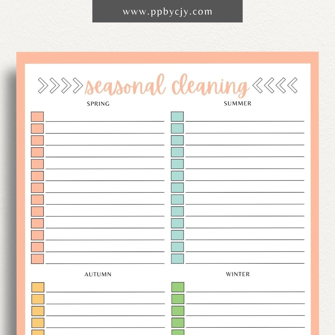 Seasonal Cleaning Printable Template – Digital download for organizing and managing cleaning tasks and schedules for different seasons