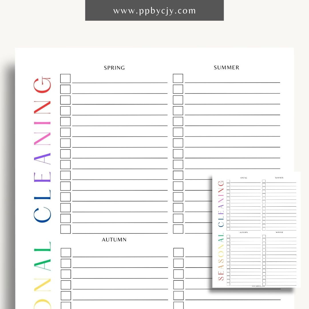 Seasonal Cleaning Printable Template – Digital download for organizing and managing cleaning tasks and schedules for different seasons