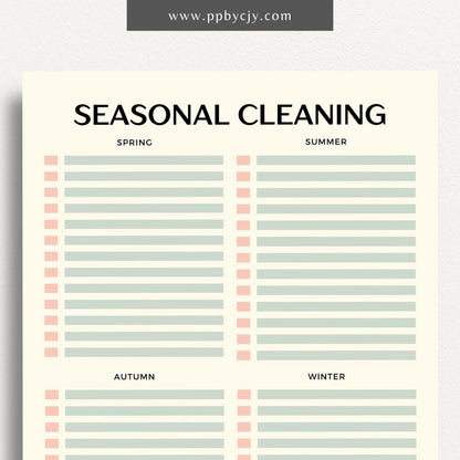 Seasonal Cleaning Printable Template – Digital download for organizing and managing cleaning tasks and schedules for different seasons