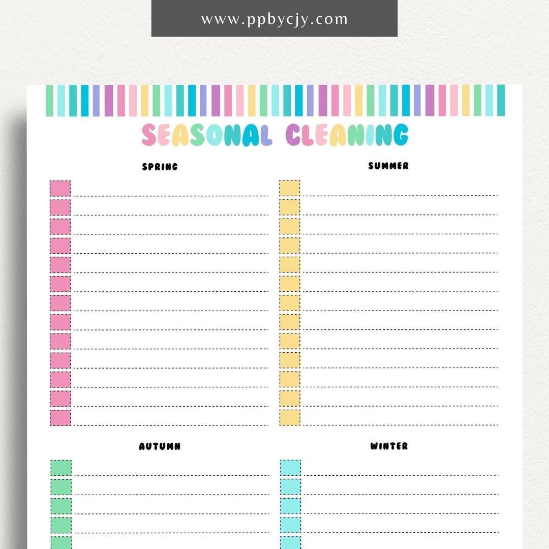 Seasonal Cleaning Printable Template – Digital download for organizing and managing cleaning tasks and schedules for different seasons