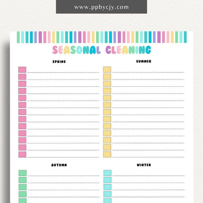 Seasonal Cleaning Printable Template – Digital download for organizing and managing cleaning tasks and schedules for different seasons