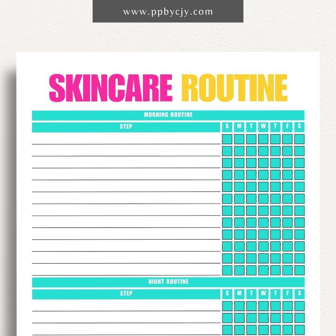 printable template page with columns and rows related to skincare routines