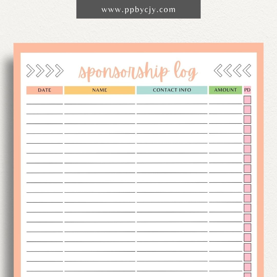 printable template page with columns and rows related to event sign ups