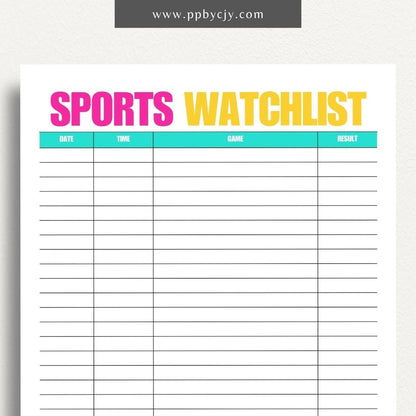 printable template page with columns and rows sporting events to watch
