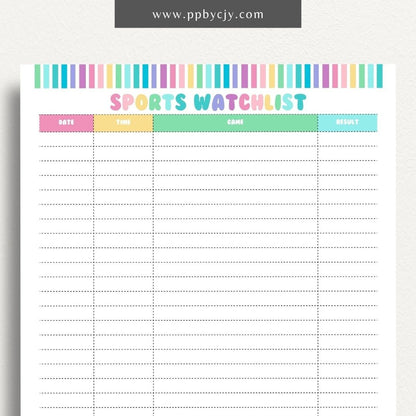 printable template page with columns and rows sporting events to watch