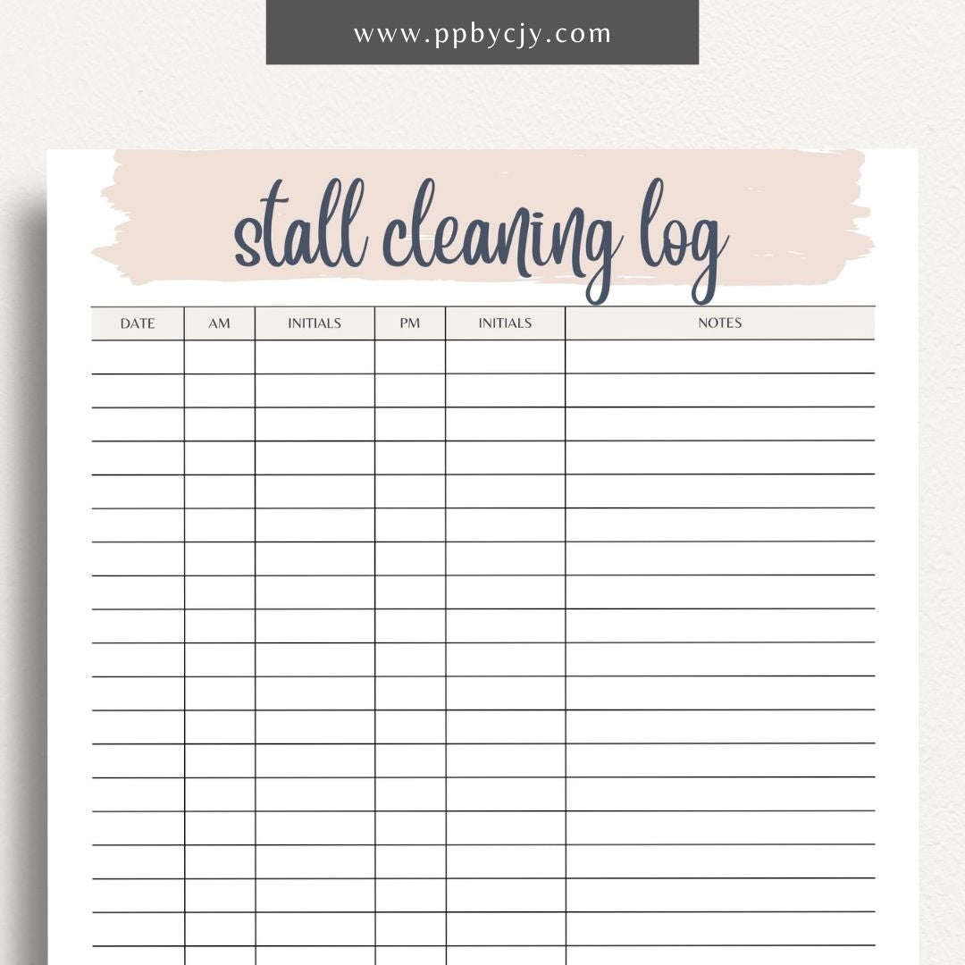 printable template page with columns and rows related to farm barn horse stall cleaning