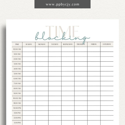 24 Hour Time Blocking Printable Template – Digital Download for Daily Time Management and Scheduling