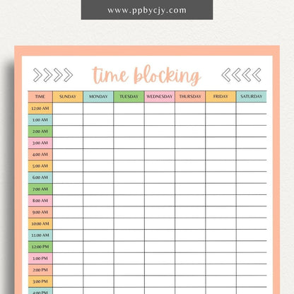 24 Hour Time Blocking Printable Template – Digital Download for Daily Time Management and Scheduling