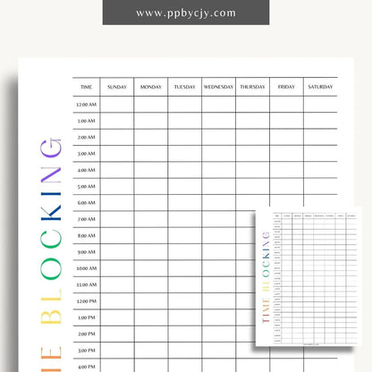 24 Hour Time Blocking Printable Template – Digital Download for Daily Time Management and Scheduling