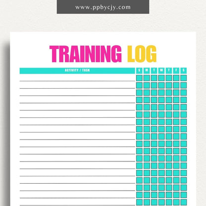 Weekly Animal Training Log Printable Template – Digital download for tracking and recording animal training sessions, including dates, activities, progress, and notes