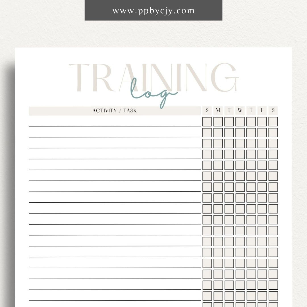 Weekly Animal Training Log Printable Template – Digital download for tracking and recording animal training sessions, including dates, activities, progress, and notes