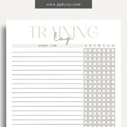 Weekly Animal Training Log Printable Template – Digital download for tracking and recording animal training sessions, including dates, activities, progress, and notes