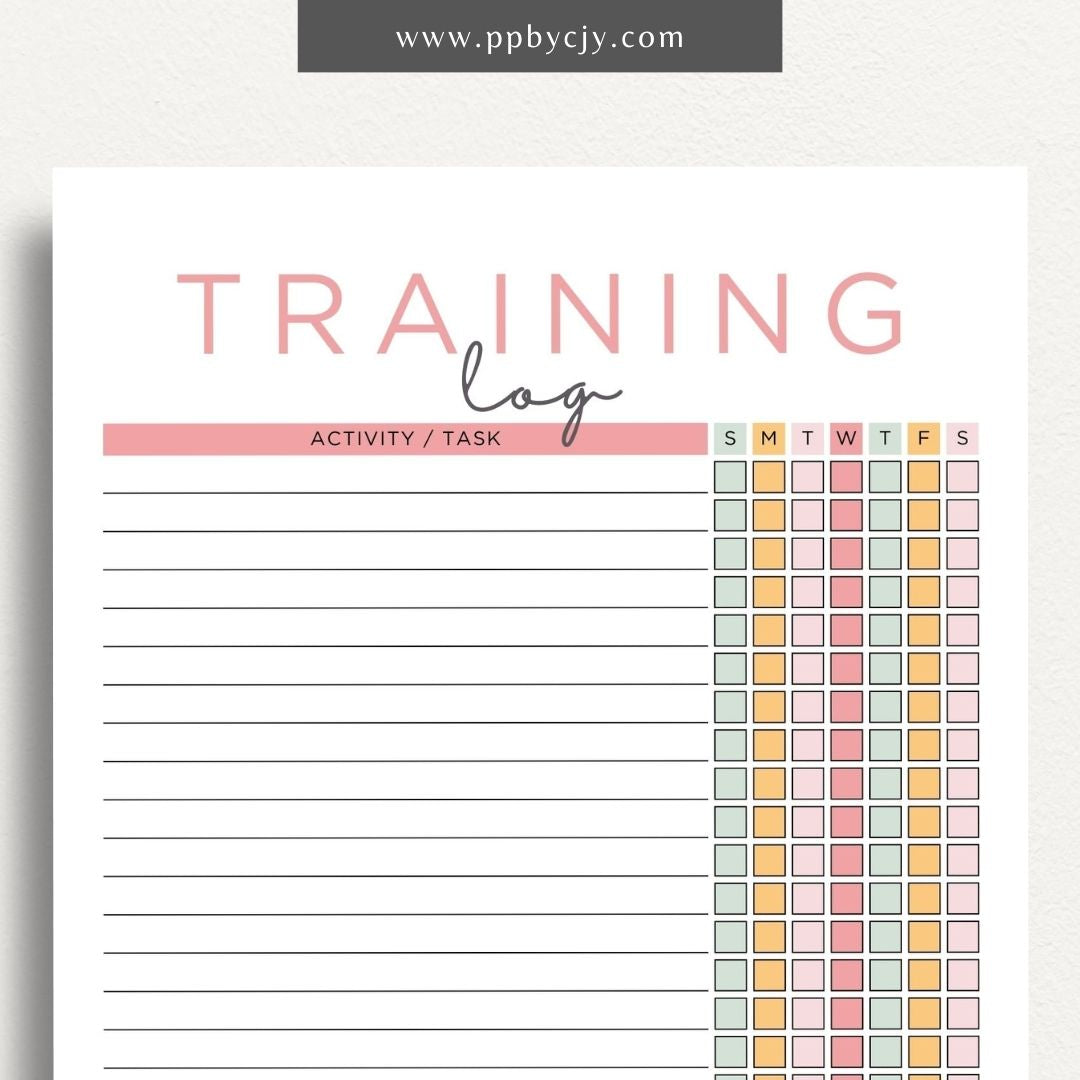 Weekly Animal Training Log Printable Template – Digital download for tracking and recording animal training sessions, including dates, activities, progress, and notes