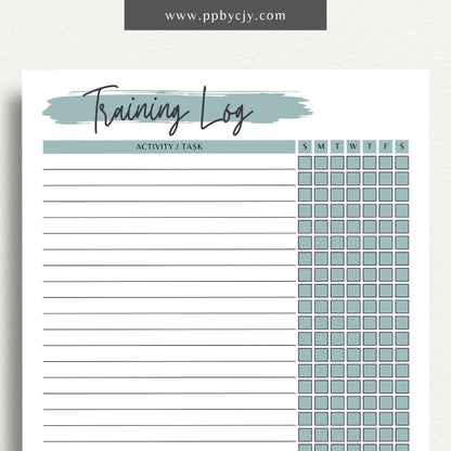 Weekly Animal Training Log Printable Template – Digital download for tracking and recording animal training sessions, including dates, activities, progress, and notes