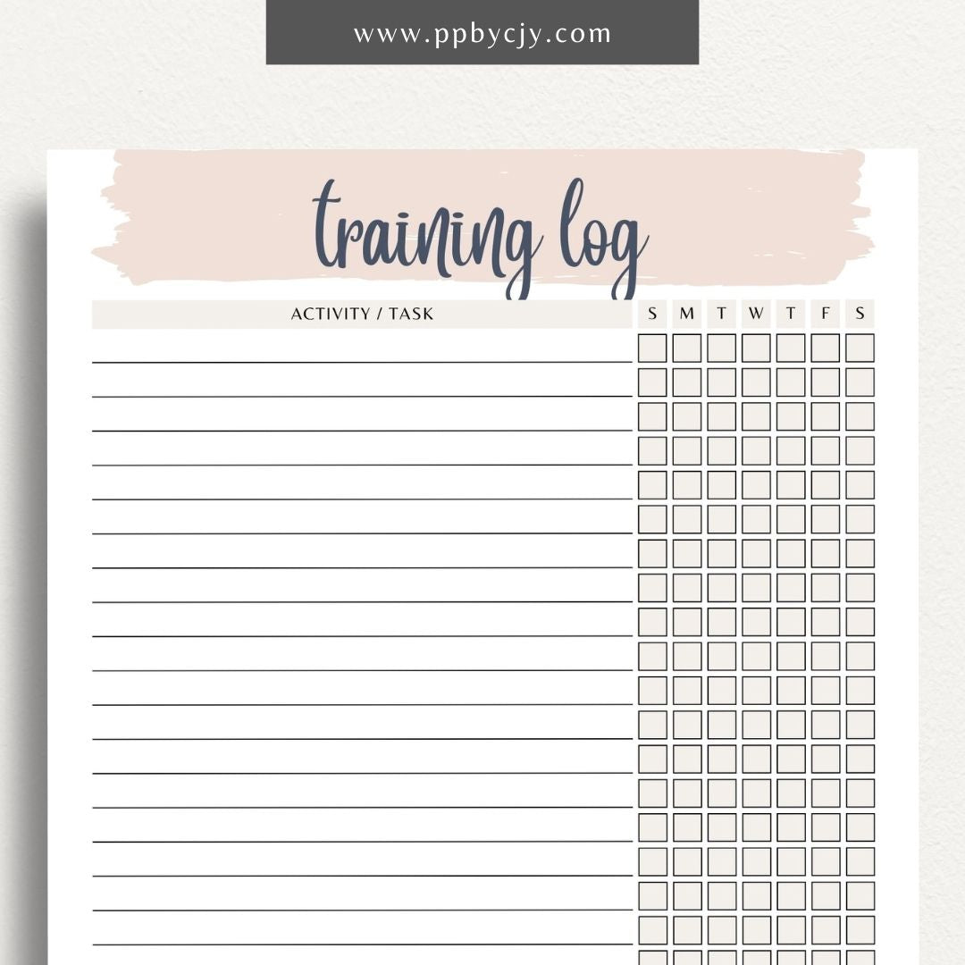 Weekly Animal Training Log Printable Template – Digital download for tracking and recording animal training sessions, including dates, activities, progress, and notes