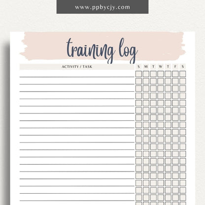 Weekly Animal Training Log Printable Template – Digital download for tracking and recording animal training sessions, including dates, activities, progress, and notes