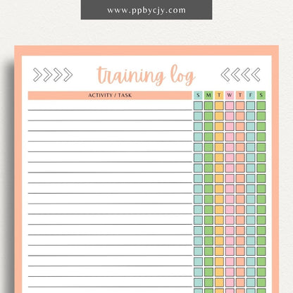 Weekly Animal Training Log Printable Template – Digital download for tracking and recording animal training sessions, including dates, activities, progress, and notes