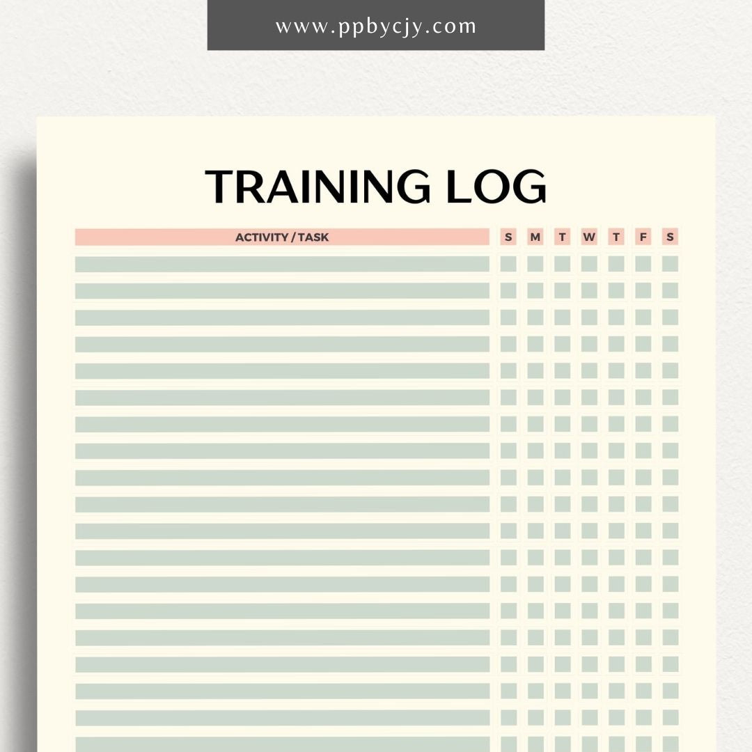 Weekly Animal Training Log Printable Template – Digital download for tracking and recording animal training sessions, including dates, activities, progress, and notes