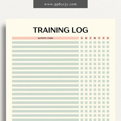 Weekly Animal Training Log Printable Template – Digital download for tracking and recording animal training sessions, including dates, activities, progress, and notes