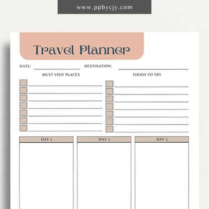 printable template page with columns and rows related to travel itinerary