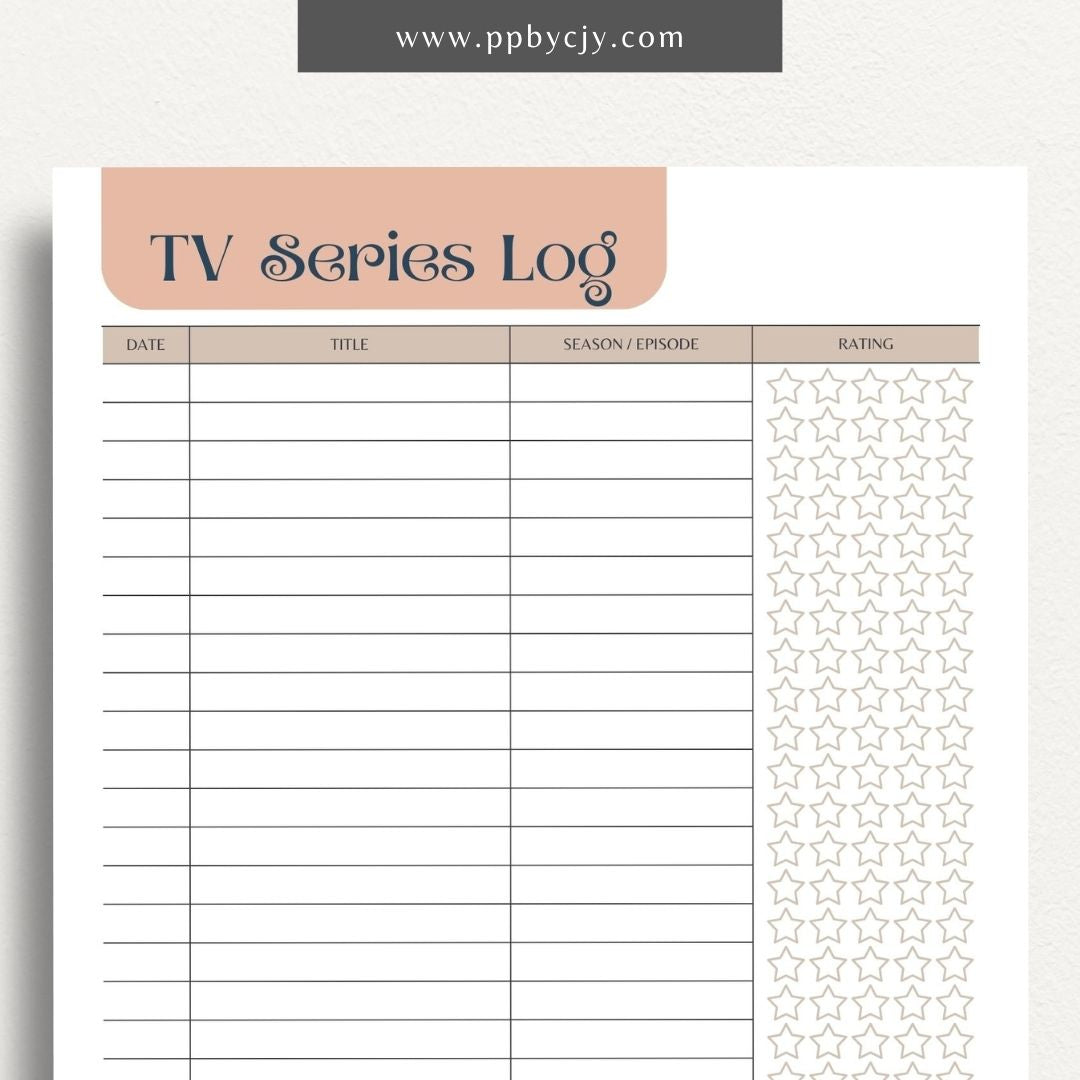 TV Series Watch List Printable Template – Digital download for organizing and tracking TV series you want to watch, including show titles, seasons, and episodes