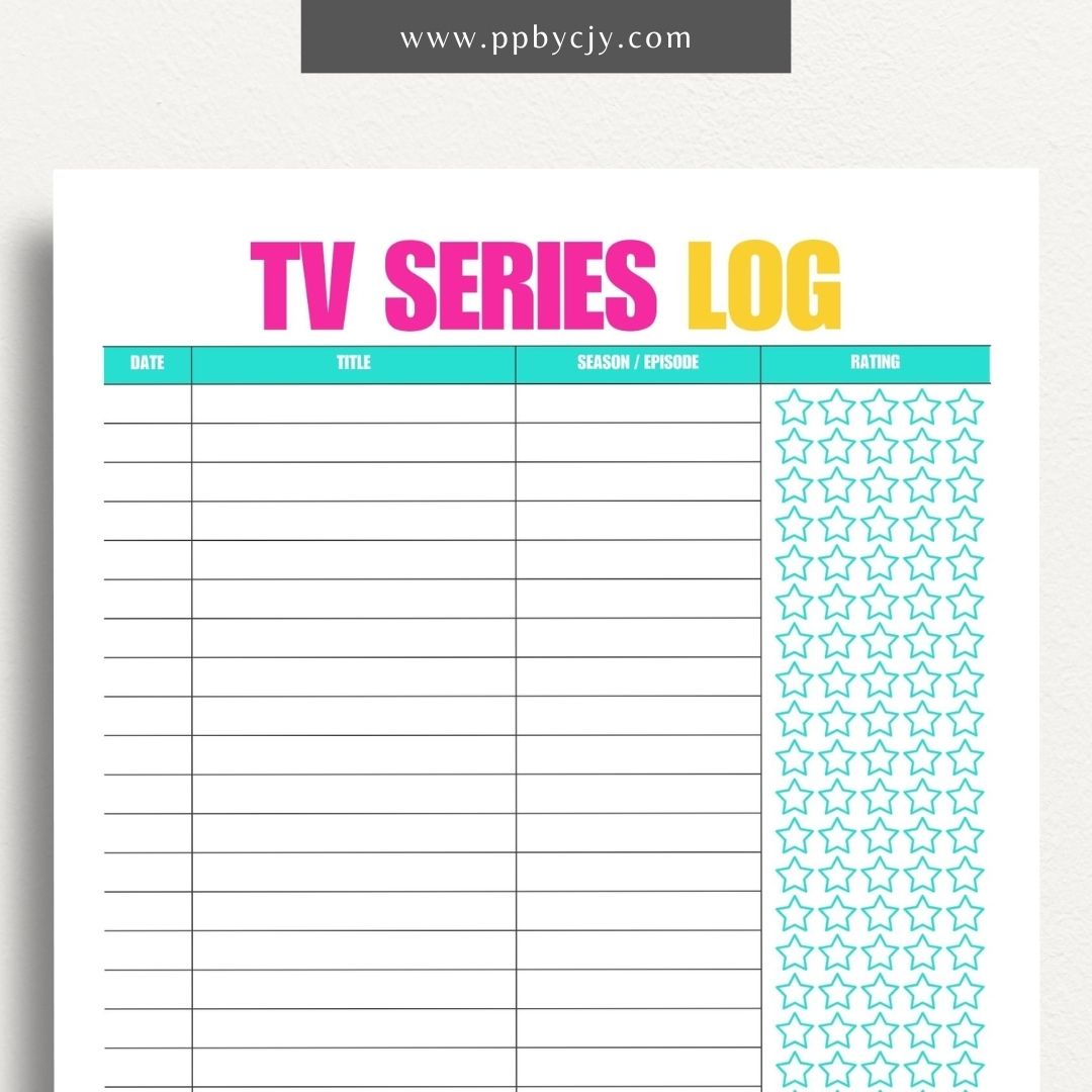 TV Series Watch List Printable Template – Digital download for organizing and tracking TV series you want to watch, including show titles, seasons, and episodes