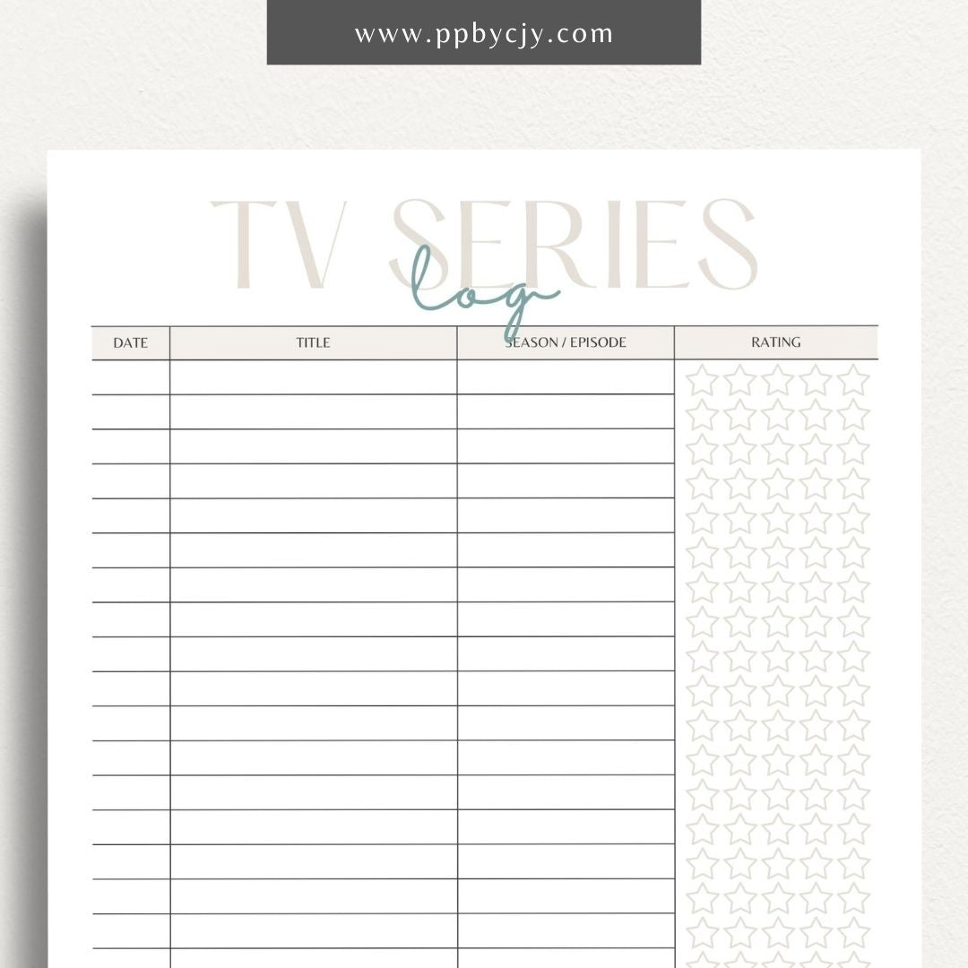 TV Series Watch List Printable Template – Digital download for organizing and tracking TV series you want to watch, including show titles, seasons, and episodes
