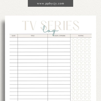 TV Series Watch List Printable Template – Digital download for organizing and tracking TV series you want to watch, including show titles, seasons, and episodes
