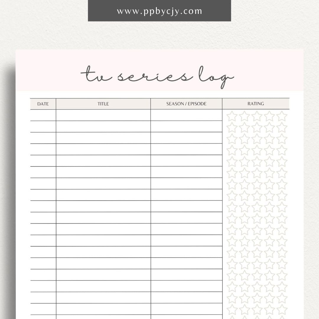 TV Series Watch List Printable Template – Digital download for organizing and tracking TV series you want to watch, including show titles, seasons, and episodes
