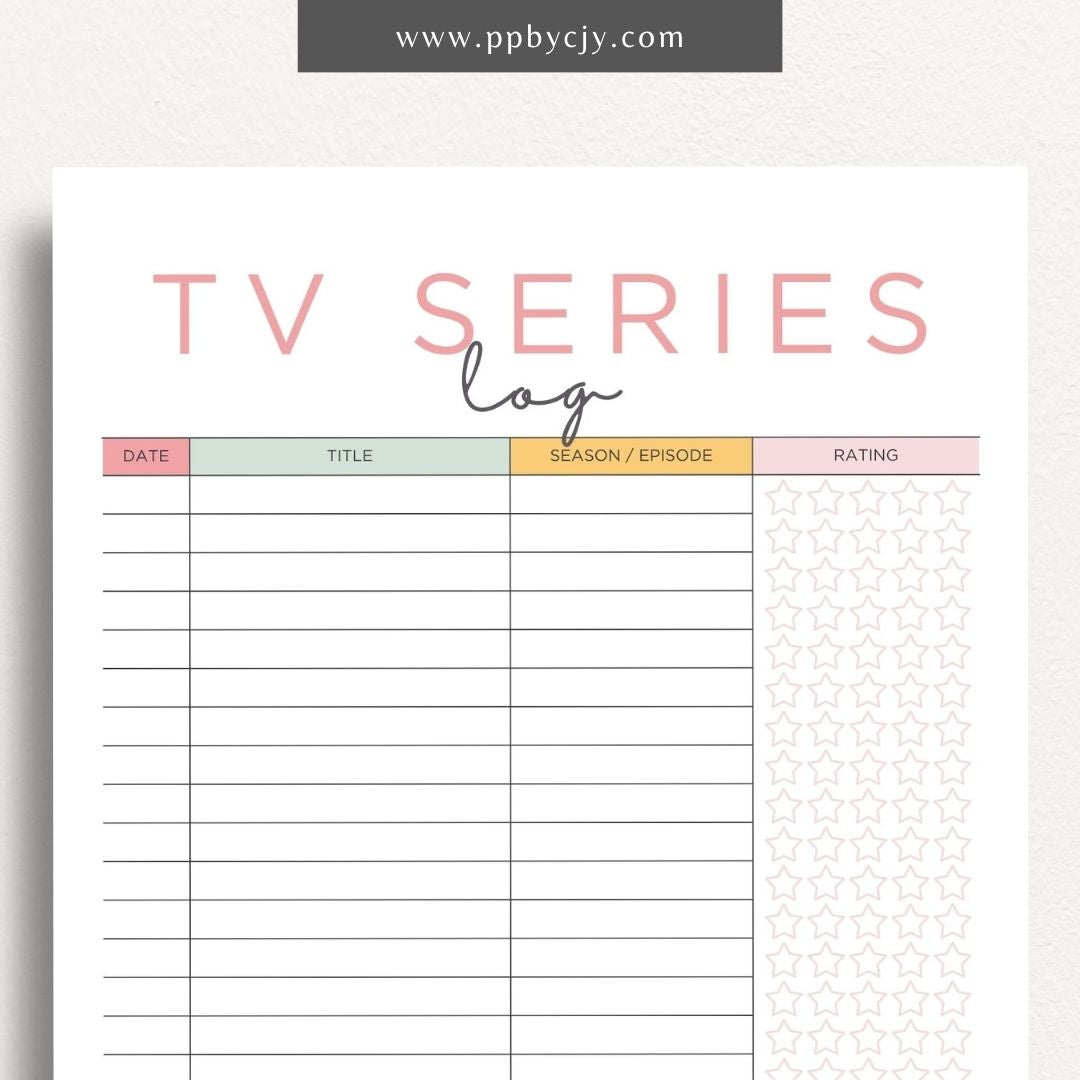 TV Series Watch List Printable Template – Digital download for organizing and tracking TV series you want to watch, including show titles, seasons, and episodes