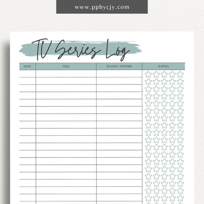 TV Series Watch List Printable Template – Digital download for organizing and tracking TV series you want to watch, including show titles, seasons, and episodes