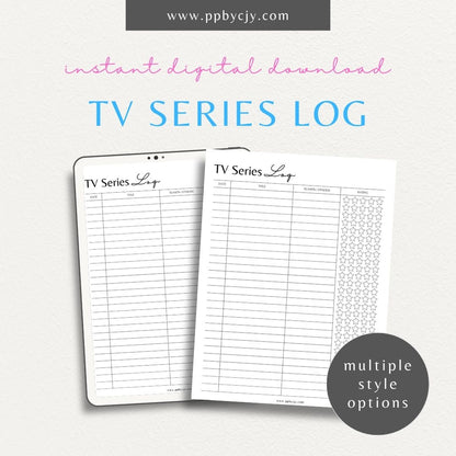 TV Series Watch List Printable Template – Digital download for organizing and tracking TV series you want to watch, including show titles, seasons, and episodes