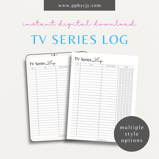 TV Series Watch List Printable Template – Digital download for organizing and tracking TV series you want to watch, including show titles, seasons, and episodes