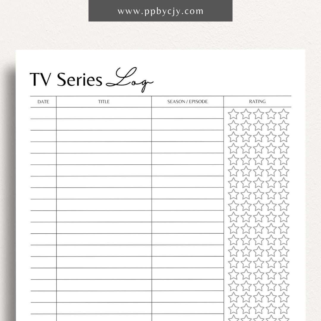 TV Series Watch List Printable Template – Digital download for organizing and tracking TV series you want to watch, including show titles, seasons, and episodes