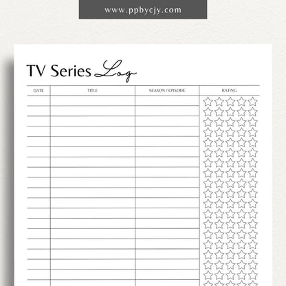TV Series Watch List Printable Template – Digital download for organizing and tracking TV series you want to watch, including show titles, seasons, and episodes