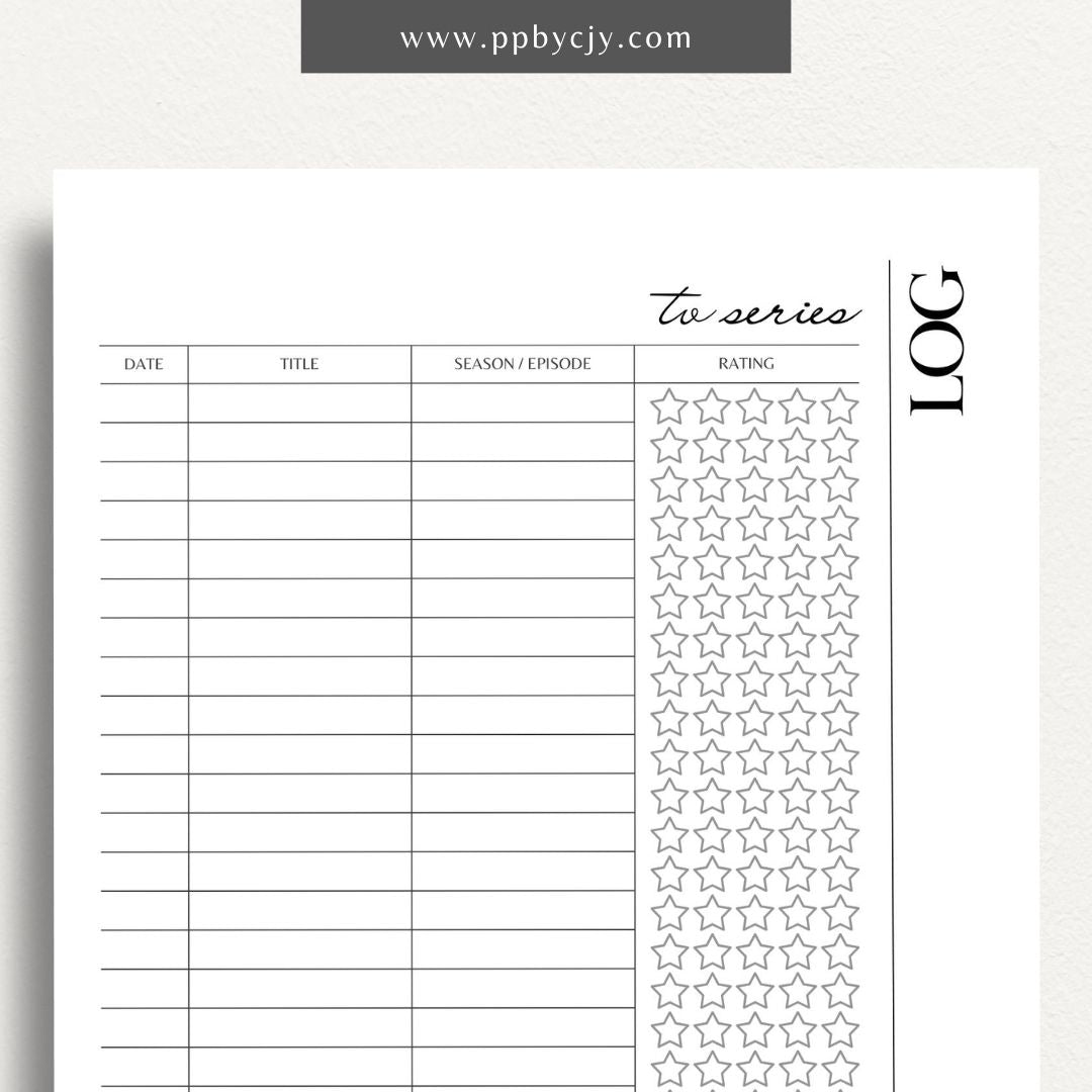 TV Series Watch List Printable Template – Digital download for organizing and tracking TV series you want to watch, including show titles, seasons, and episodes
