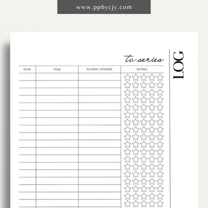 TV Series Watch List Printable Template – Digital download for organizing and tracking TV series you want to watch, including show titles, seasons, and episodes