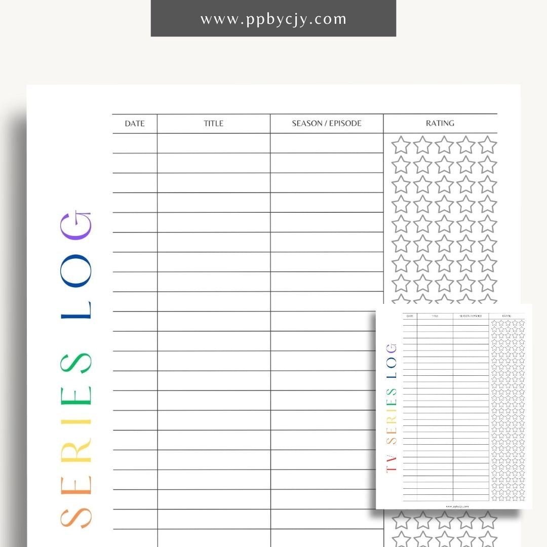 TV Series Watch List Printable Template – Digital download for organizing and tracking TV series you want to watch, including show titles, seasons, and episodes