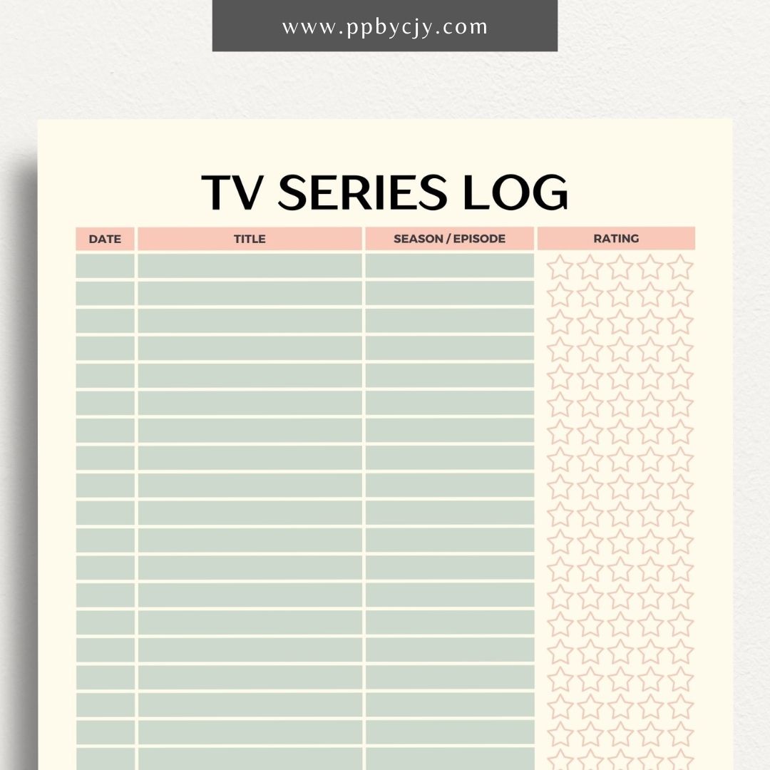 TV Series Watch List Printable Template – Digital download for organizing and tracking TV series you want to watch, including show titles, seasons, and episodes