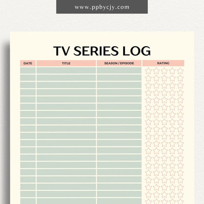 TV Series Watch List Printable Template – Digital download for organizing and tracking TV series you want to watch, including show titles, seasons, and episodes