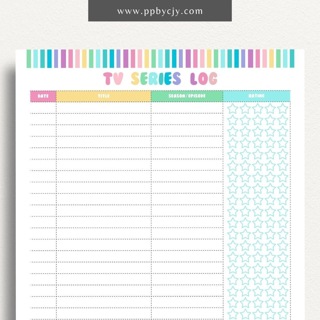 TV Series Watch List Printable Template – Digital download for organizing and tracking TV series you want to watch, including show titles, seasons, and episodes