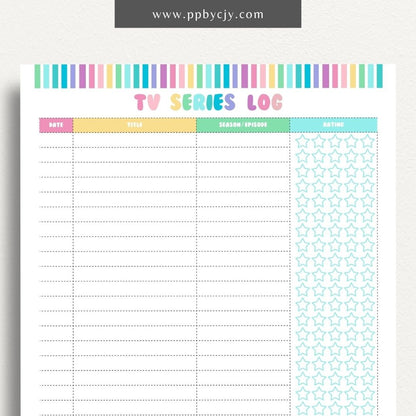 TV Series Watch List Printable Template – Digital download for organizing and tracking TV series you want to watch, including show titles, seasons, and episodes
