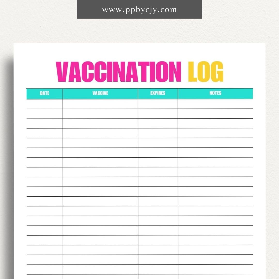 Pet Vaccination Record Printable Template – Digital download for tracking your pet's vaccination history and schedules