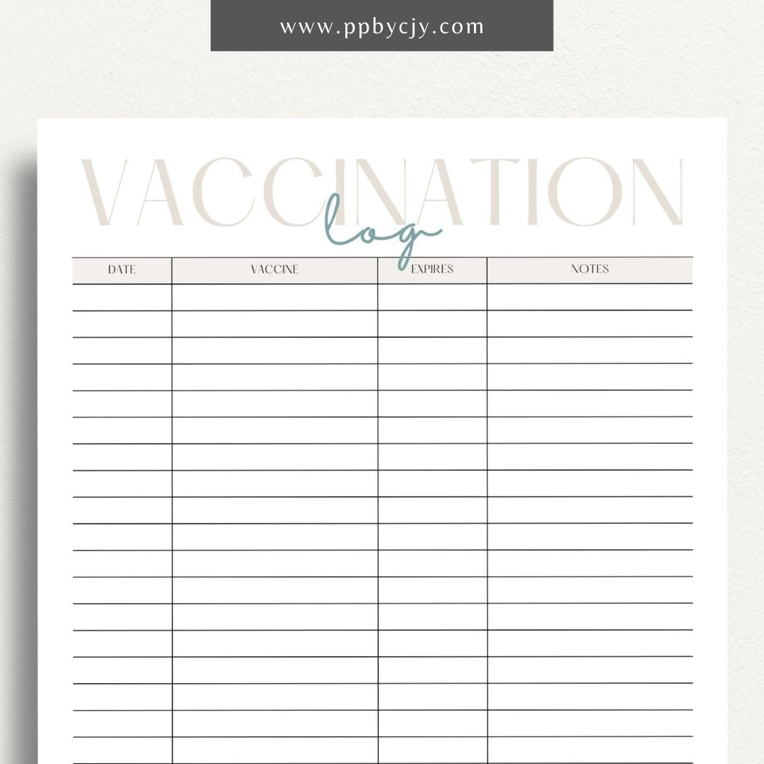 Pet Vaccination Record Printable Template – Digital download for tracking your pet's vaccination history and schedules